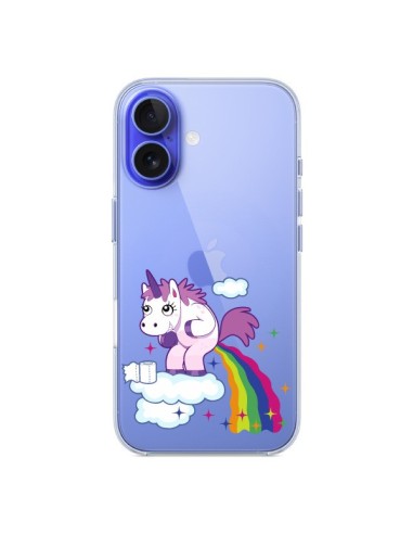 Coque iPhone 16 Licorne Caca Arc en Ciel Transparente - Nico