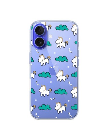 Coque iPhone 16 Licorne et Nuages Transparente - Nico