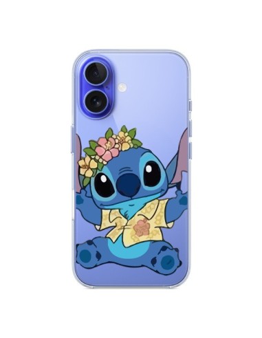 Coque iPhone 16 Stitch de Lilo et Stitch Aloha transparente - Nico