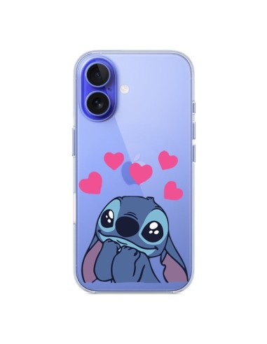 Coque iPhone 16 Mini Stitch de Lilo et Stitch in love en coeur transparente - Nico