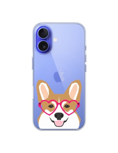 Coque iPhone 16 Chien Marrant Lunettes Coeurs Transparente - Pet Friendly