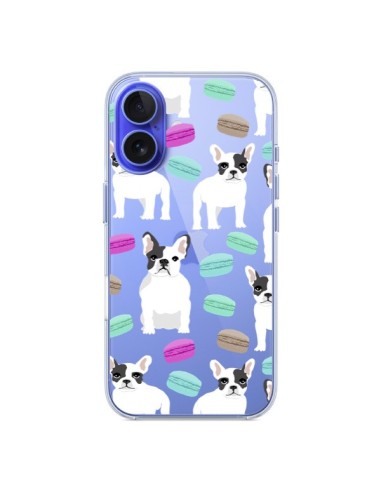 Coque iPhone 16 Chiens Bulldog Français Macarons Transparente - Pet Friendly