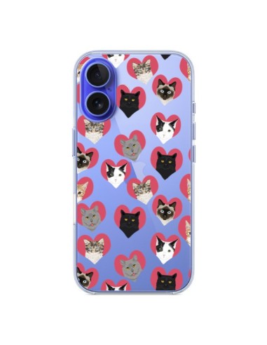 Coque iPhone 16 Chats Coeurs Transparente - Pet Friendly