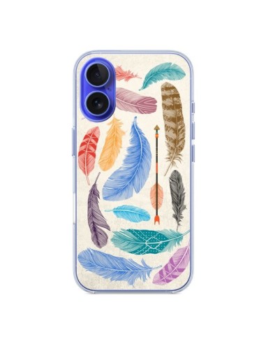 Coque iPhone 16 Feather Plumes Multicolores - Rachel Caldwell