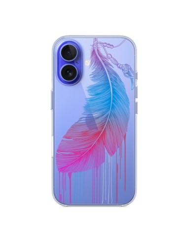 Coque iPhone 16 Plume Feather Arc en Ciel Transparente - Rachel Caldwell