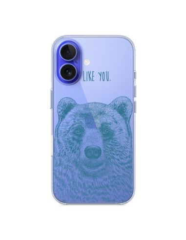 Coque iPhone 16 I Love You Bear Ours Ourson Transparente - Rachel Caldwell