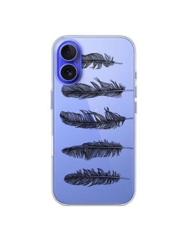 Coque iPhone 16 Plume Feather Noir Transparente - Rachel Caldwell