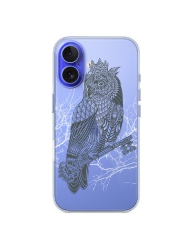 Coque iPhone 16 Owl King Chouette Hibou Roi Transparente - Rachel Caldwell