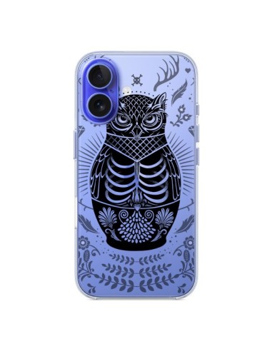 Coque iPhone 16 Owl Chouette Hibou Squelette Transparente - Rachel Caldwell