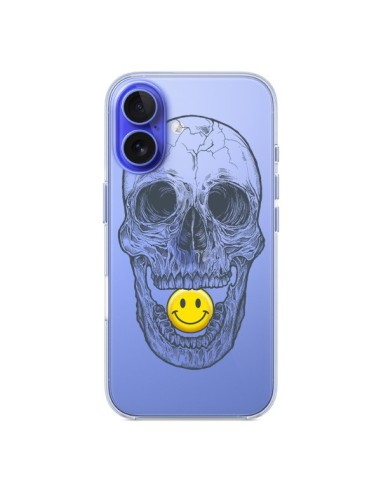 Coque iPhone 16 Tête de Mort Smiley Transparente - Rachel Caldwell