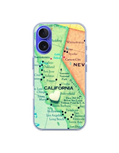 Coque iPhone 16 Carte Map Californie - R Delean