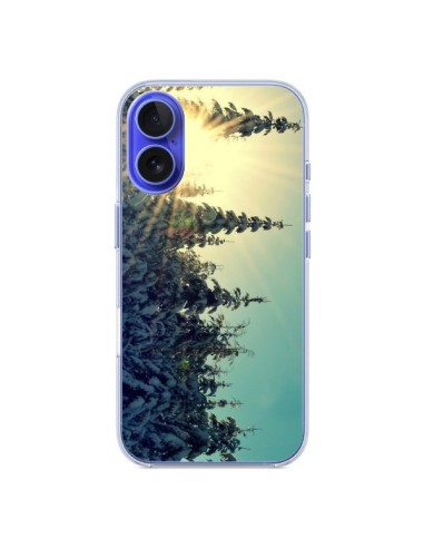 Coque iPhone 16 Hiver Paysage Neige Montagnes Sapins Ski - R Delean