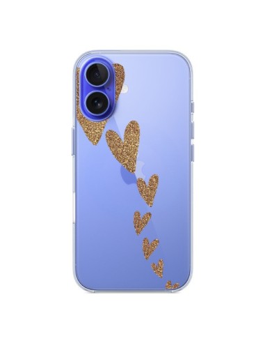 Coque iPhone 16 Coeur Falling Gold Hearts Transparente - Sylvia Cook