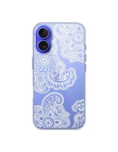 Coque iPhone 16 Lacey Paisley Mandala Blanc Fleur Transparente - Sylvia Cook