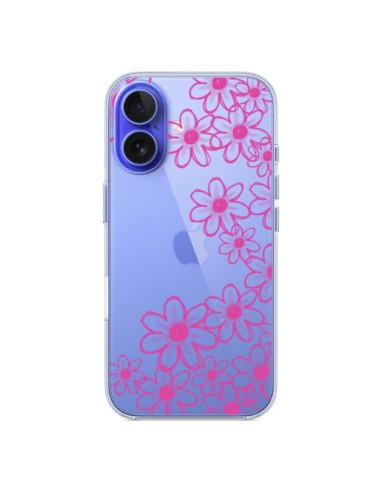 Coque iPhone 16 Pink Flowers Fleurs Roses Transparente - Sylvia Cook