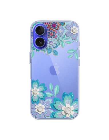 Coque iPhone 16 Winter Flower Bleu, Fleurs d'Hiver Transparente - Sylvia Cook