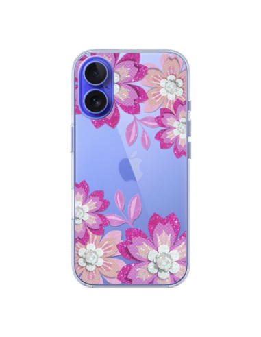 Coque iPhone 16 Winter Flower Rose, Fleurs d'Hiver Transparente - Sylvia Cook