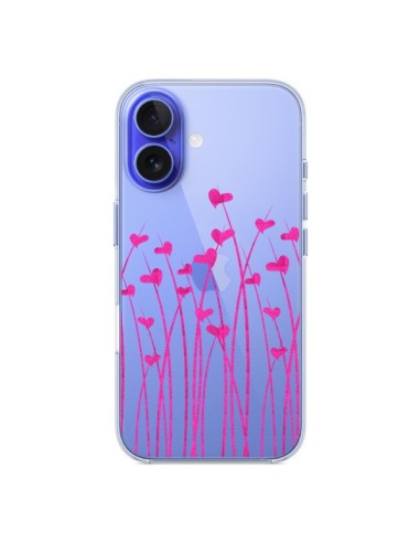 Coque iPhone 16 Love in Pink Amour Rose Fleur Transparente - Sylvia Cook