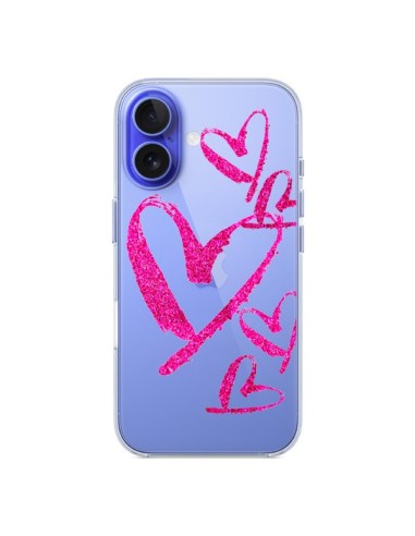 Coque iPhone 16 Pink Heart Coeur Rose Transparente - Sylvia Cook