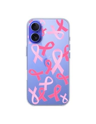 Coque iPhone 16 Pink Ribbons Ruban Rose Transparente - Sylvia Cook