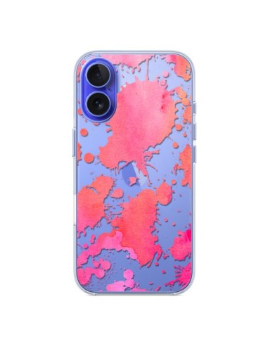 Coque iPhone 16 Watercolor Splash Taches Rose Orange Transparente - Sylvia Cook