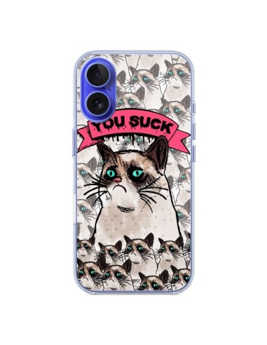 Coque iPhone 16 Chat Grumpy Cat - You Suck - Sara Eshak