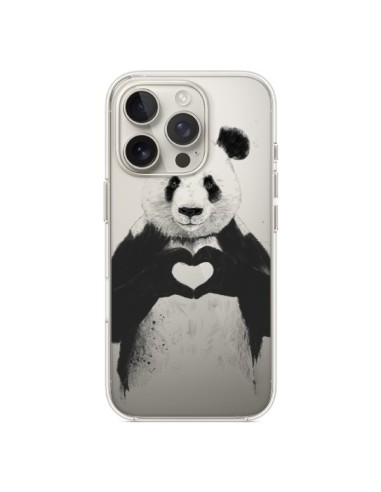 Coque iPhone 16 Pro Panda All You Need Is Love Transparente - Balazs Solti