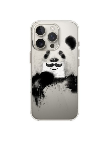 Coque iPhone 16 Pro Funny Panda Moustache Transparente - Balazs Solti