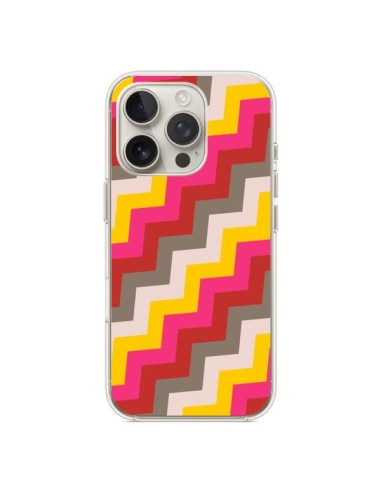 Coque iPhone 16 Pro Lignes Triangle Azteque Rose Rouge - Eleaxart