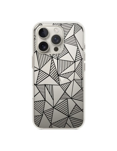 Coque iPhone 16 Pro Lignes Grilles Triangles Grid Abstract Noir Transparente - Project M