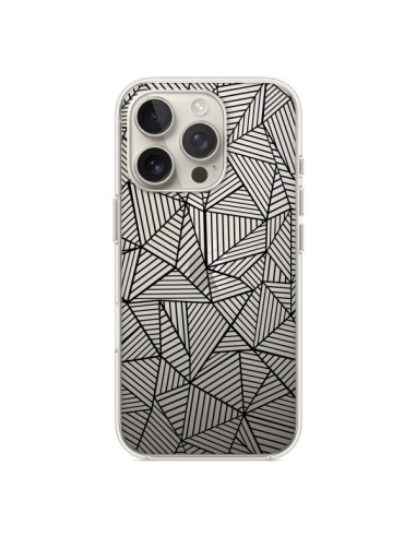 Coque iPhone 16 Pro Lignes Grilles Triangles Full Grid Abstract Noir Transparente - Project M