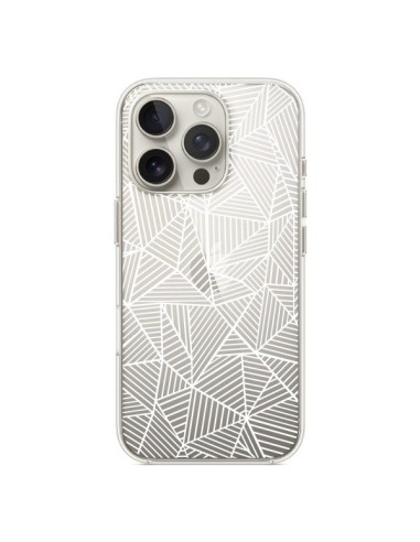 Coque iPhone 16 Pro Lignes Grilles Triangles Full Grid Abstract Blanc Transparente - Project M