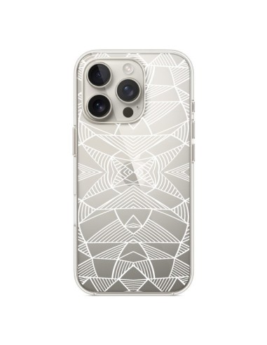 Coque iPhone 16 Pro Lignes Miroir Grilles Triangles Grid Abstract Blanc Transparente - Project M