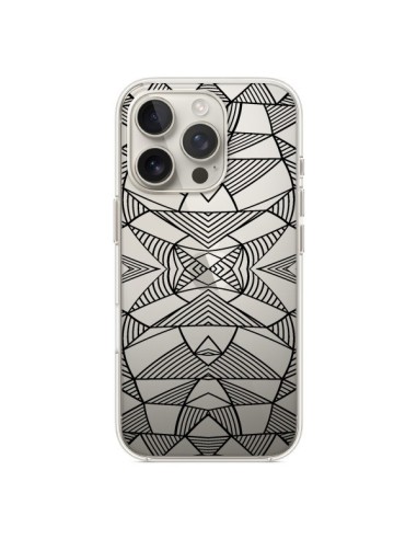 Coque iPhone 16 Pro Lignes Miroir Grilles Triangles Grid Abstract Noir Transparente - Project M