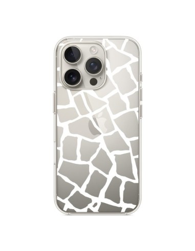 Coque iPhone 16 Pro Girafe Mosaïque Blanc Transparente - Project M