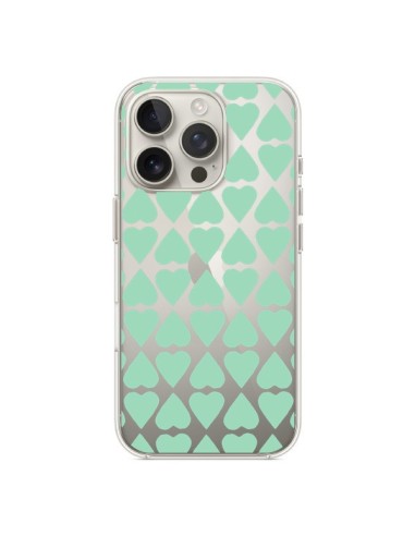 Coque iPhone 16 Pro Coeurs Heart Mint Bleu Vert Transparente - Project M