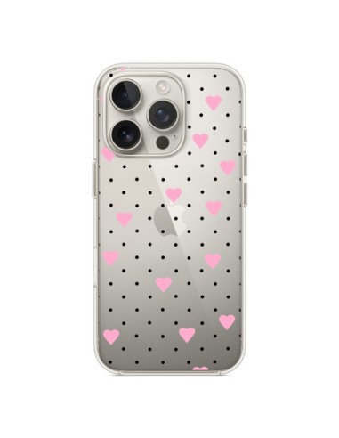 Cover iPhone 16 Pro Punti Cuori Rosa Trasparente - Project M