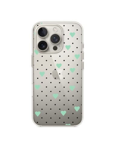 Cover iPhone 16 Pro Punti Cuori Verde Menta Trasparente - Project M