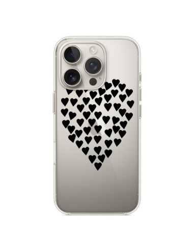 Coque iPhone 16 Pro Coeurs Heart Love Noir Transparente - Project M