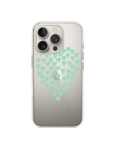 Coque iPhone 16 Pro Coeurs Heart Love Mint Bleu Vert Transparente - Project M