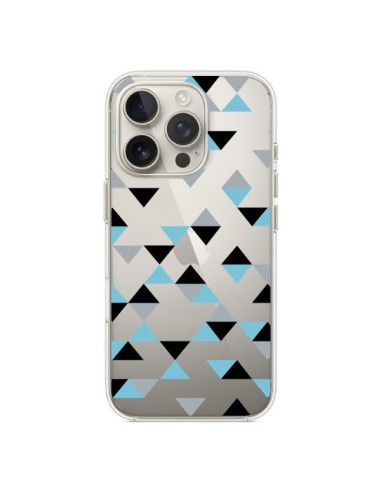 Coque iPhone 16 Pro Triangles Ice Blue Bleu Noir Transparente - Project M