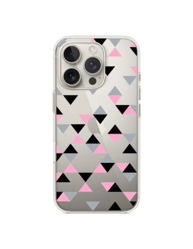 Coque iPhone 16 Pro Triangles Pink Rose Noir Transparente - Project M