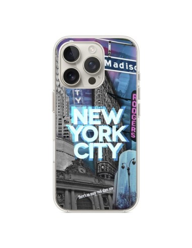 Coque iPhone 16 Pro New York City Buildings Bleu - Javier Martinez