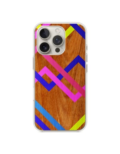 Coque iPhone 16 Pro Pink Yellow Wooden Bois Azteque Aztec Tribal - Jenny Mhairi