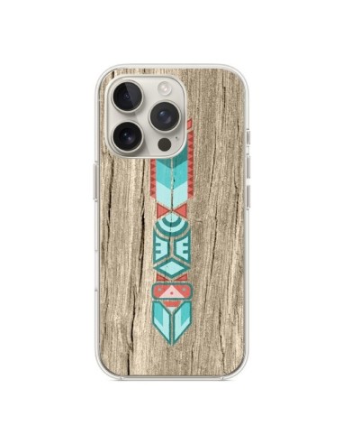 Coque iPhone 16 Pro Totem Tribal Azteque Bois Wood - Jonathan Perez