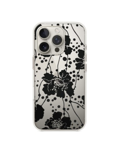 Coque iPhone 16 Pro Fleurs Noirs Flower Transparente - Dricia Do