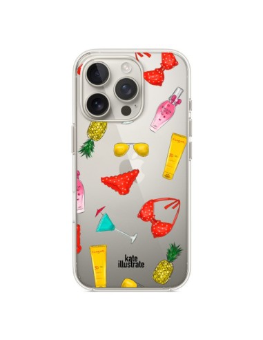 Coque iPhone 16 Pro Summer Essentials Ete Essentiel Transparente - kateillustrate