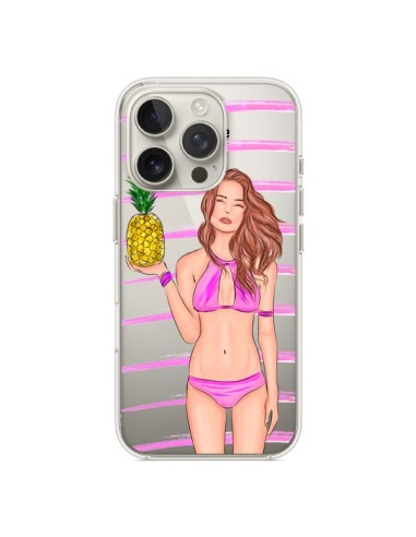 Coque iPhone 16 Pro Malibu Ananas Plage Ete Rose Transparente - kateillustrate