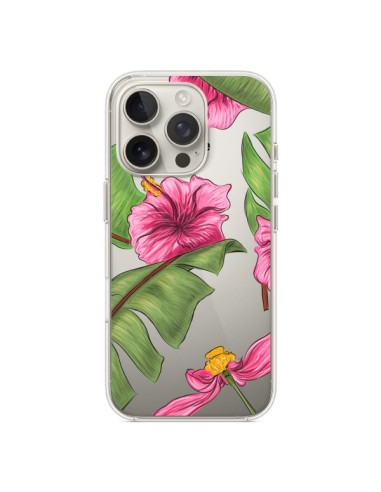 Coque iPhone 16 Pro Tropical Leaves Fleurs Feuilles Transparente - kateillustrate