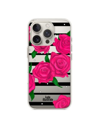 Coque iPhone 16 Pro Roses Rose Fleurs Flowers Transparente - kateillustrate